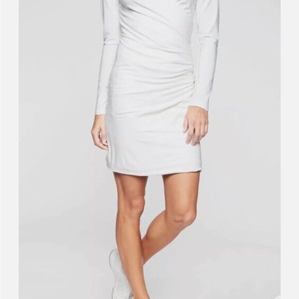Athleta white wilder dress long sleeve ruched faux wrap size XS - Picture 2 of 7